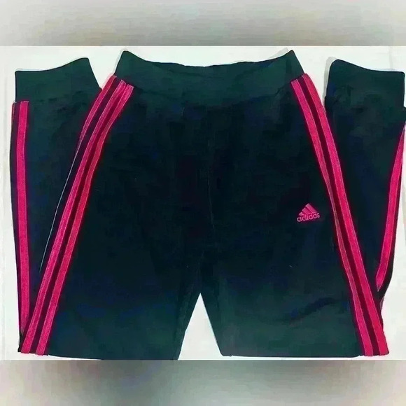 Adidas Youth Tall Size Large/14, Classic Tricot Jogger, Black with Pink Stripes - Picture 11 of 14
